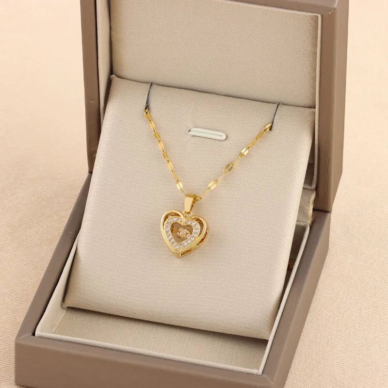 Double-layer Love Necklace With Rhinestones Titanium